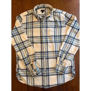 J.Crew Men's Medium Plaid Flannel Shirt in Blue and Cream